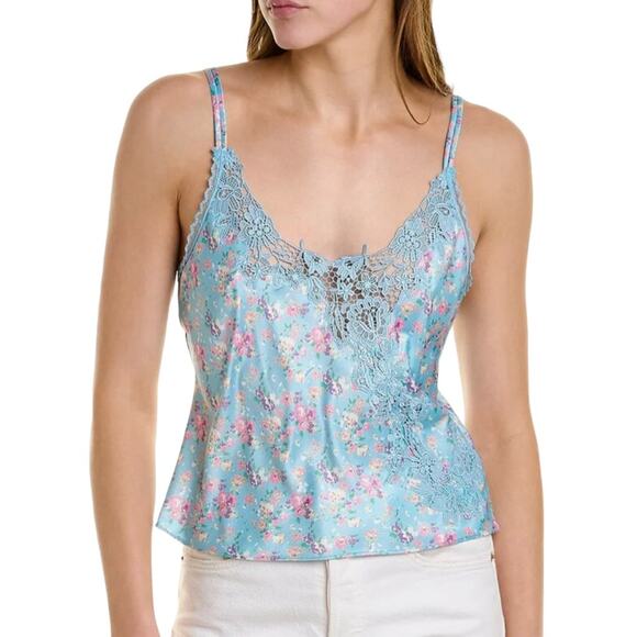 NWOT LoveShackFancy Lylia Blue Floral Satin Cami Top in Pool Party - Picture 9 of 9